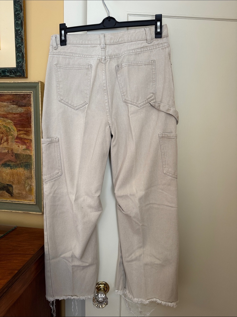 Lioness Light Beige Cargo Pants with Frayed Hem - Picture 2 of 6